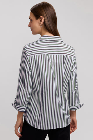 Taylor No Iron Pinpoint Stripe 3/4 Sleeve Shirt