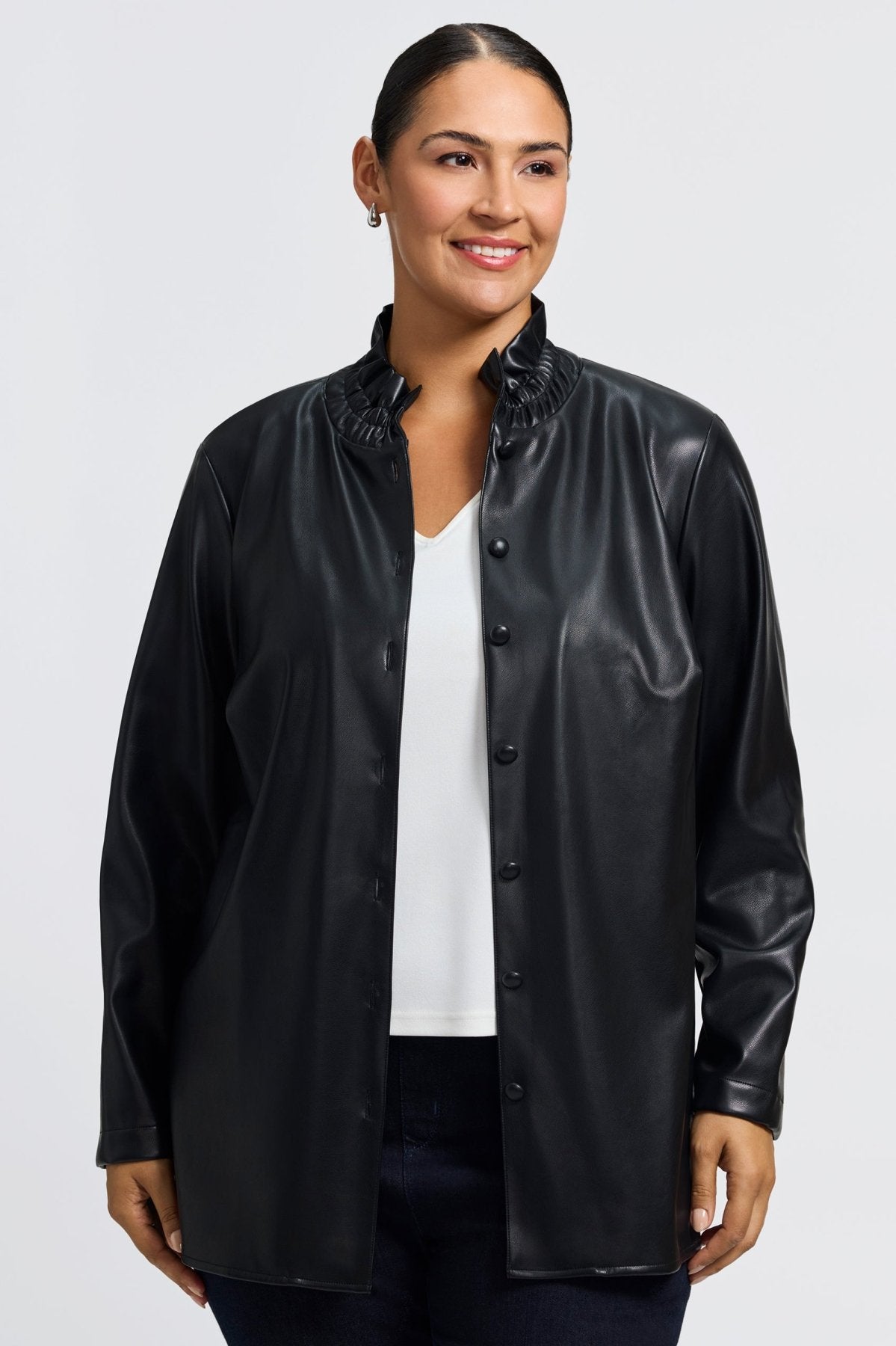 Carolina Plus Vegan Leather Long Sleeve Shirt Jacket