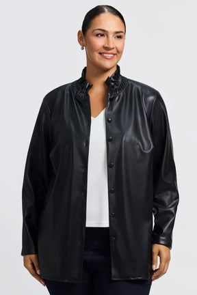 Carolina Plus Vegan Leather Long Sleeve Shirt Jacket