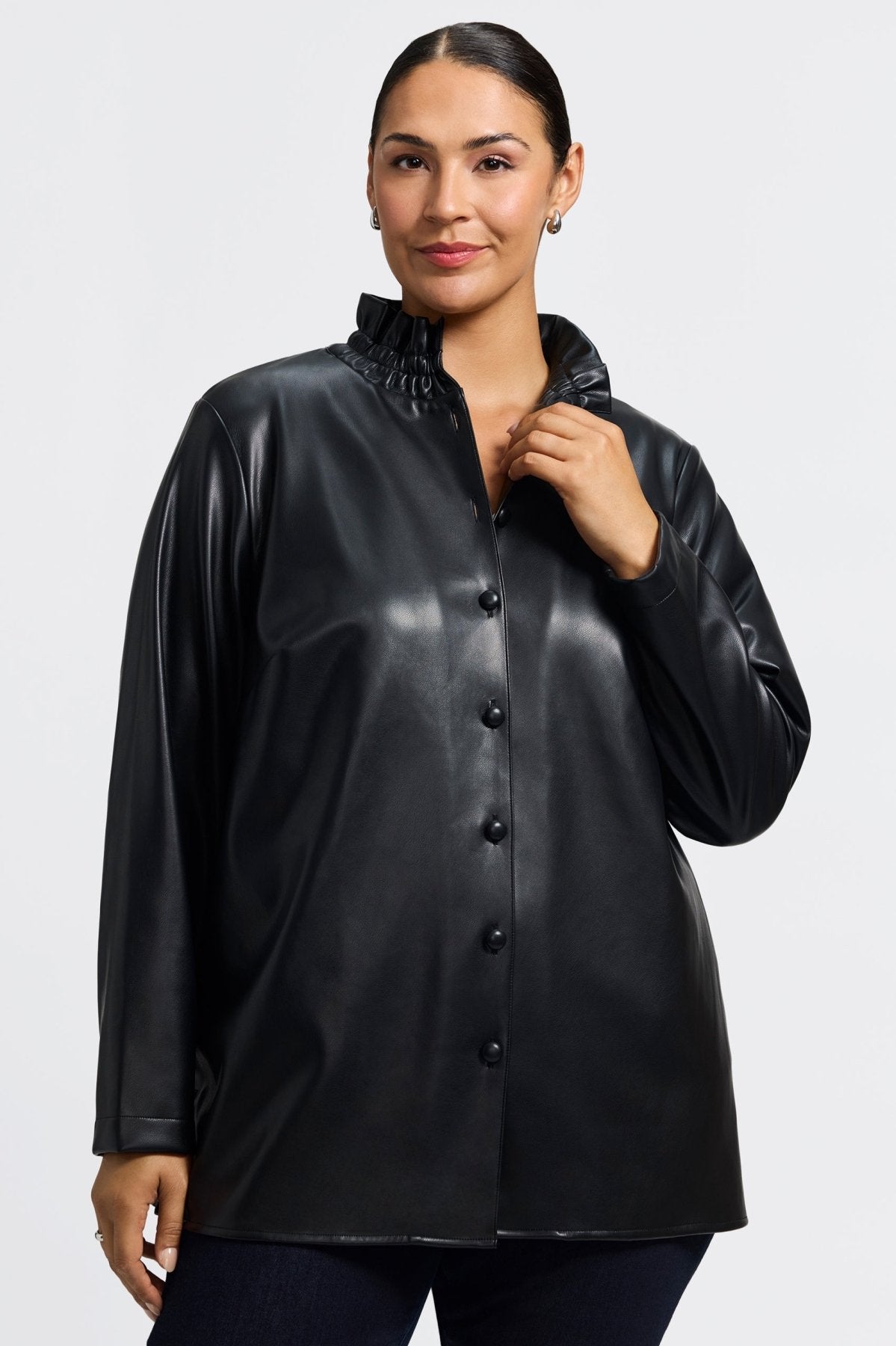 Carolina Plus Vegan Leather Long Sleeve Shirt Jacket