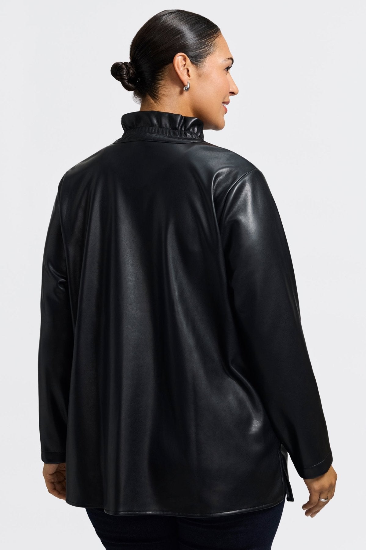 Carolina Plus Vegan Leather Long Sleeve Shirt Jacket