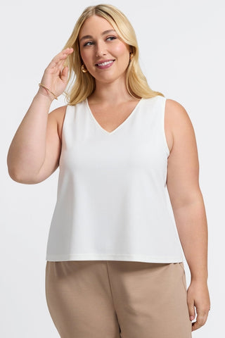 Front view of the flattering v-neck option of the Callie Plus Knit Crepe Reversible Sleeveless Tank #color_ecru