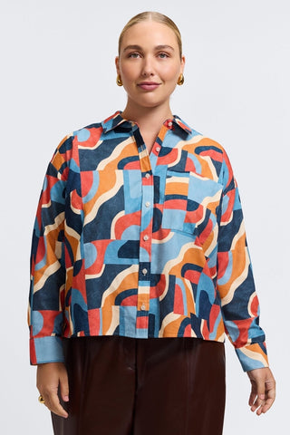 Marina Plus Corduroy Long Sleeve Short Shirt