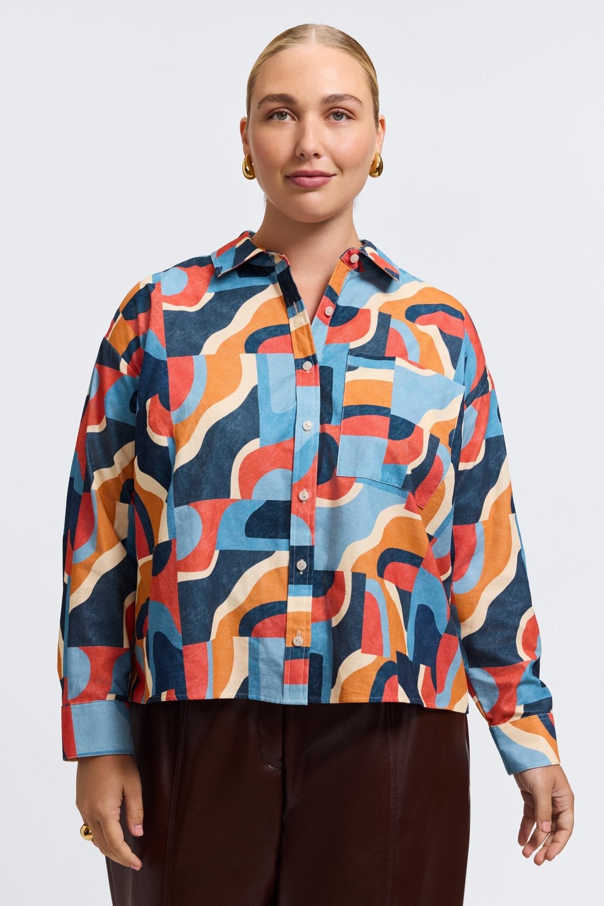 Marina Plus Corduroy Long Sleeve Short Shirt