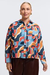 Marina Plus Corduroy Long Sleeve Short Shirt