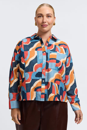 Marina Plus Corduroy Long Sleeve Short Shirt