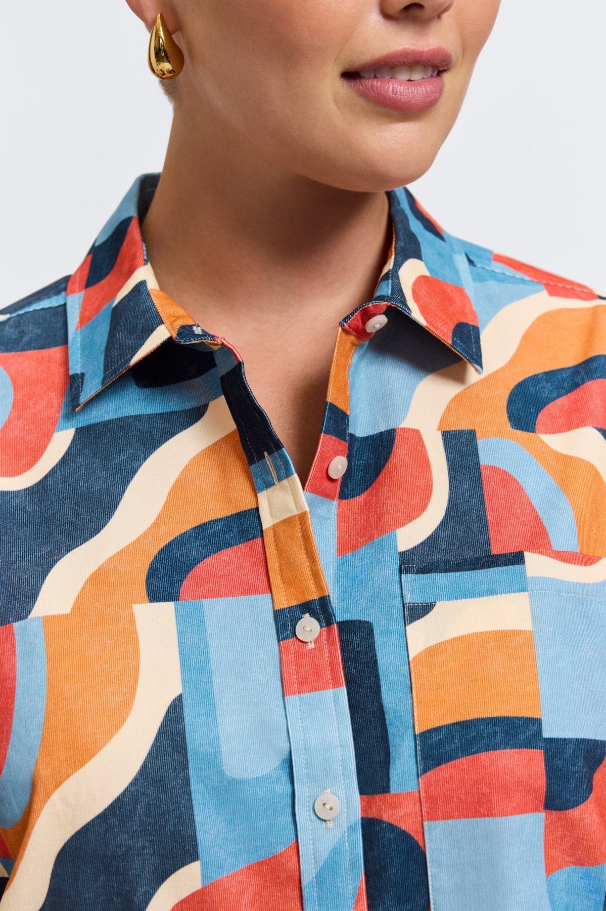 Marina Plus Corduroy Long Sleeve Short Shirt