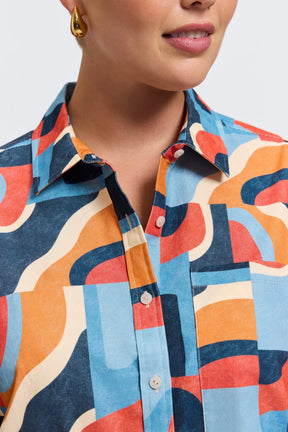 Marina Plus Corduroy Long Sleeve Short Shirt