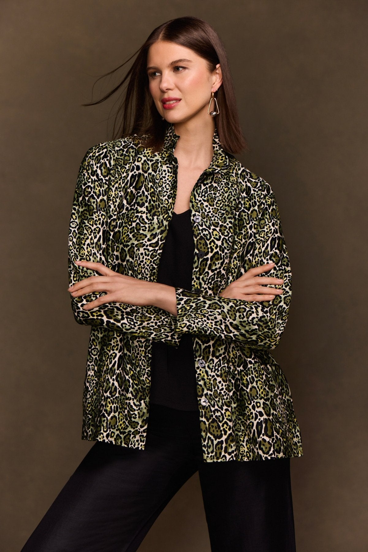 Carolina Green Leopard Long Sleeve Shirt Jacket