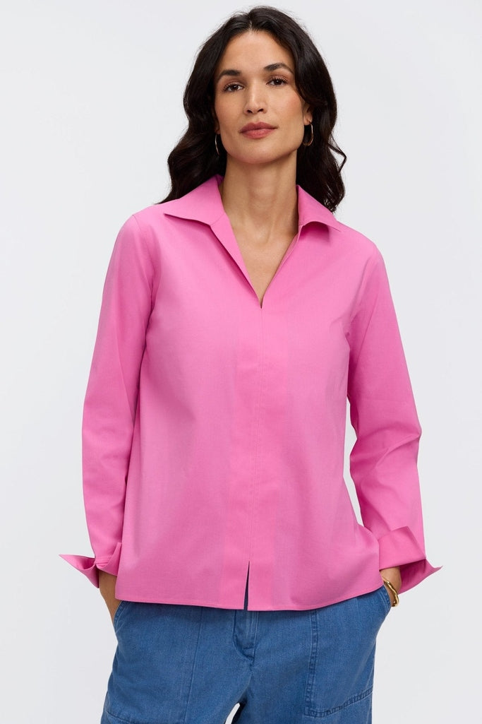 Agnes Petite No Iron Stretch Long Sleeve Popover Shirt – Foxcroft