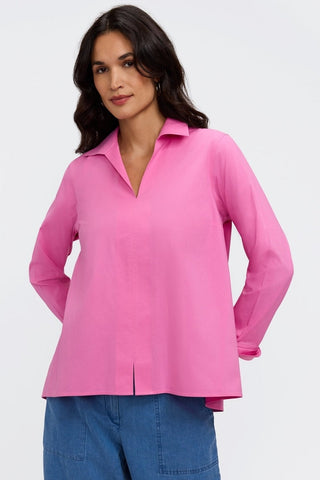 Agnes no iron stretch long sleeve popover shirt in #color_guava pink