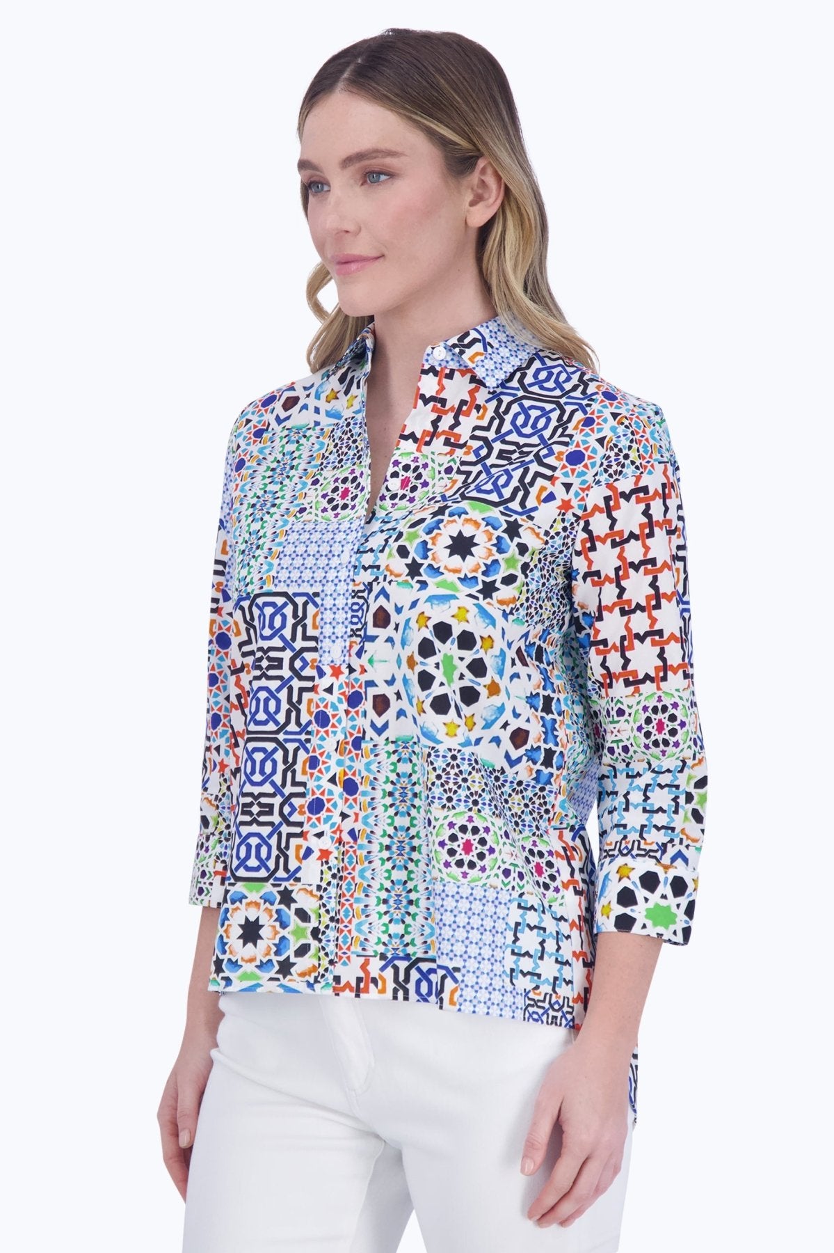 Kelly Intertwine 3/4 Sleeve Shirt- Foxcroft