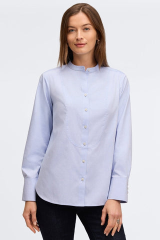 Front view of the Kris long sleeve tunic in #color_blue wave