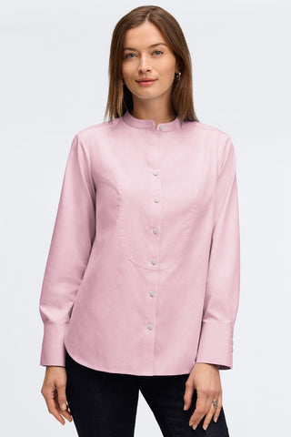 Front view of the Kris long sleeve tunic in #color_chambray pink