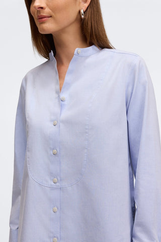 Front tuxedo bib of the Kris long sleeve tunic in #color_blue wave