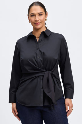 Sabine Plus No Iron Stretch Matte Sateen Tie Long Sleeve Shirt