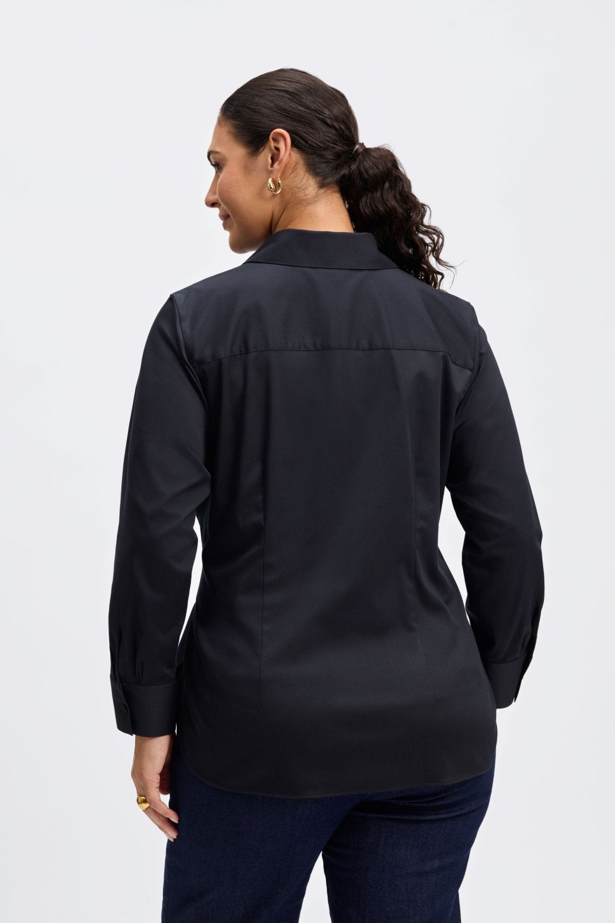 Sabine Plus No Iron Stretch Matte Sateen Tie Long Sleeve Shirt