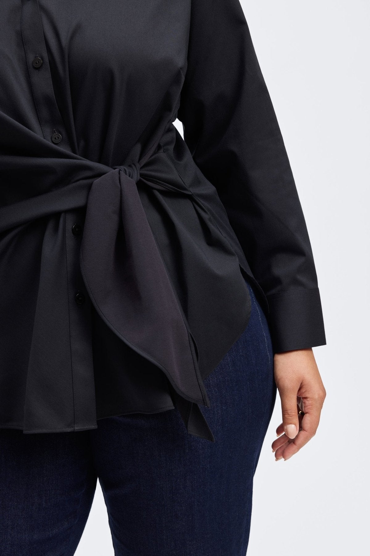 Sabine Plus No Iron Stretch Matte Sateen Tie Long Sleeve Shirt