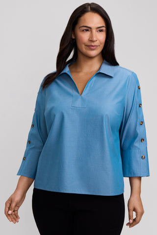 Lainey Plus No Iron Pinpoint 3/4 Button Sleeve Shirt