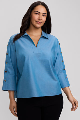 Lainey Plus No Iron Pinpoint 3/4 Button Sleeve Shirt