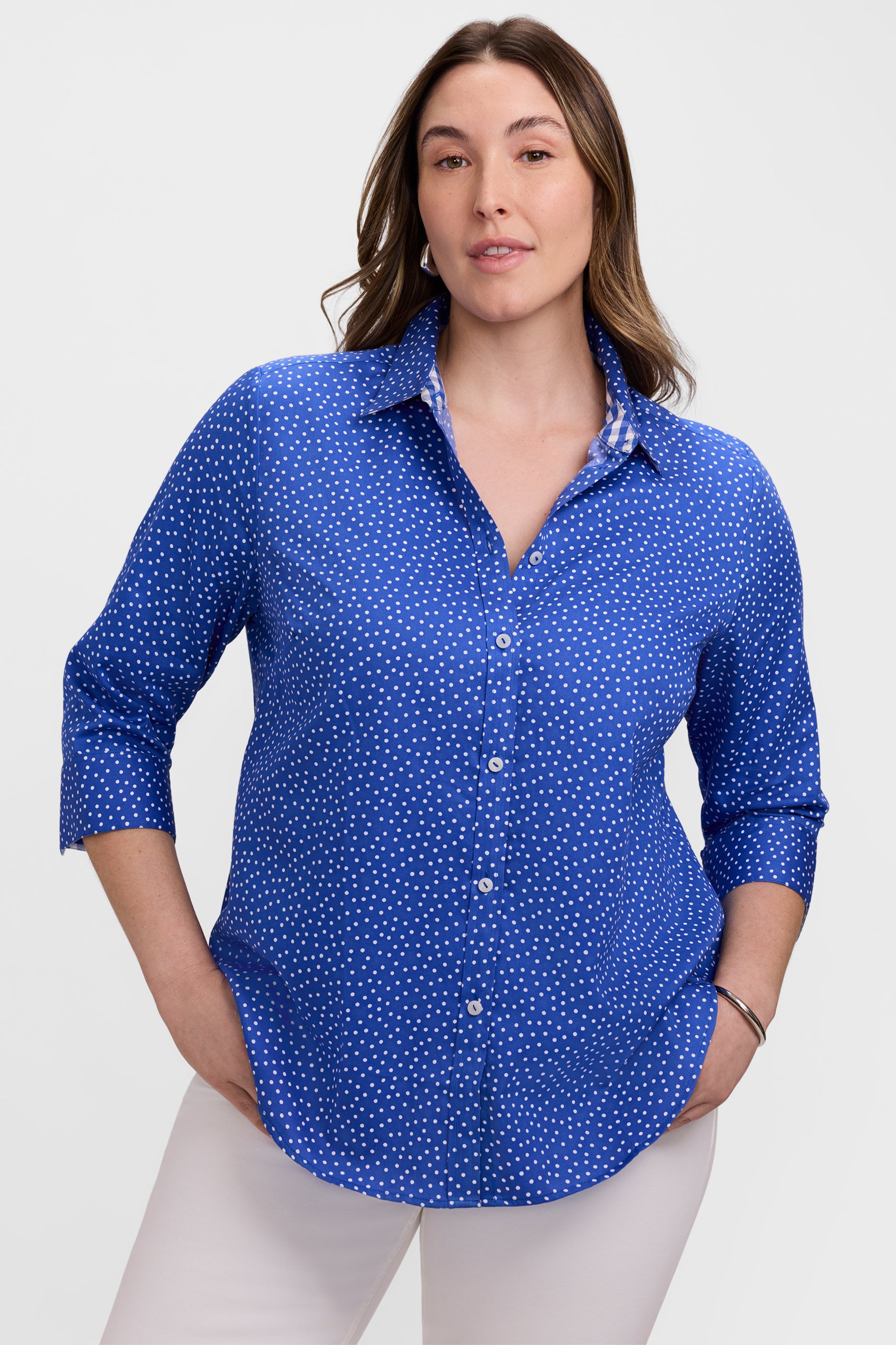 Margie Plus Mini Polka Dot 3/4 Sleeve Shirt