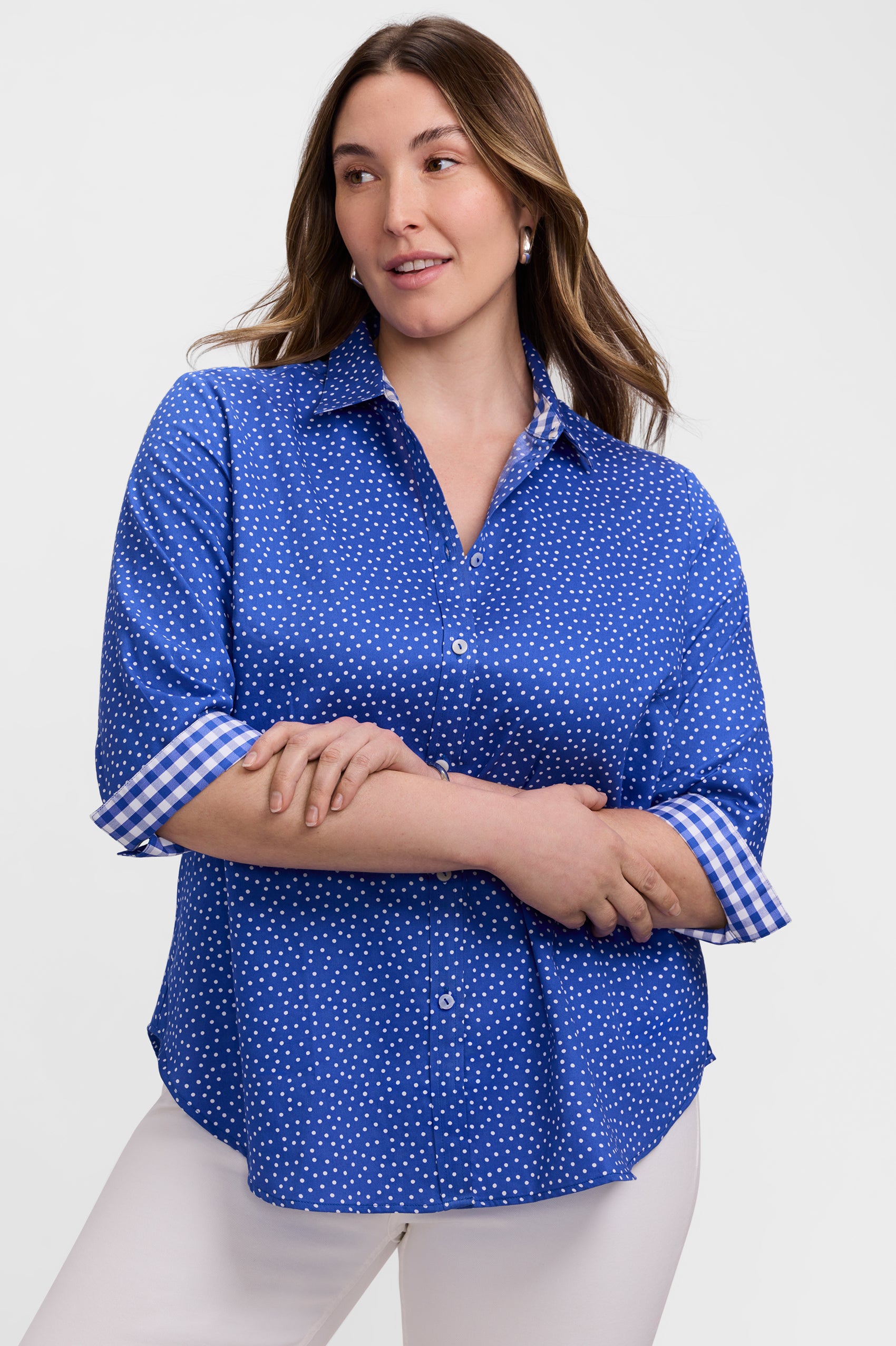 Margie Plus Mini Polka Dot 3/4 Sleeve Shirt