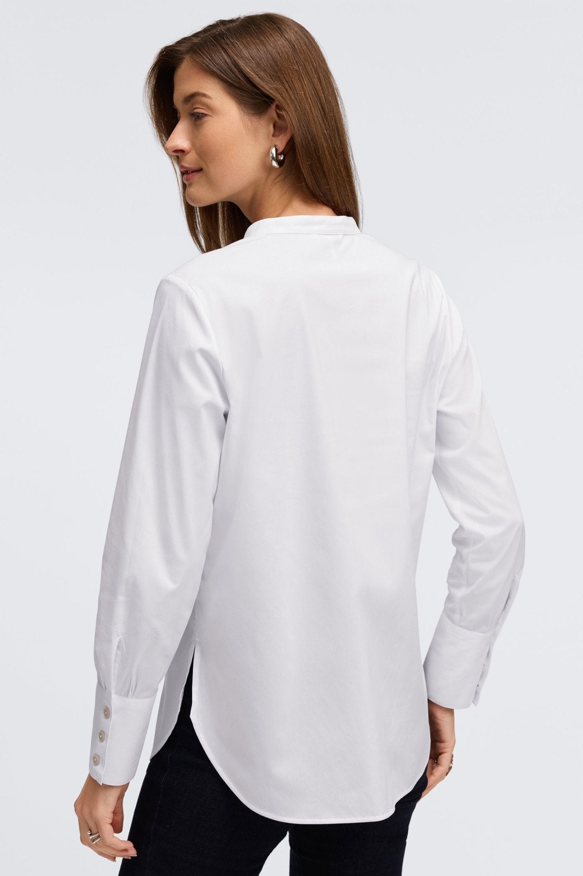 Kris No Iron Pinpoint Tuxedo Bib Long Sleeve Tunic- Foxcroft