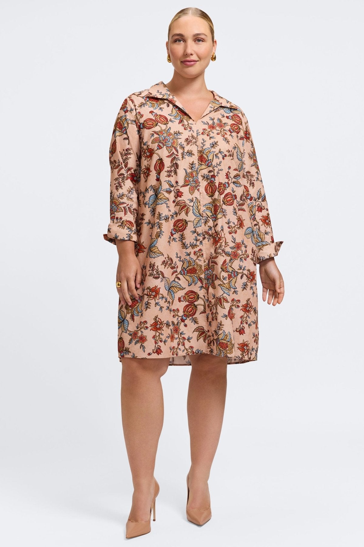Agnes Plus Corduroy Autumn Jacobean Long Sleeve Dress