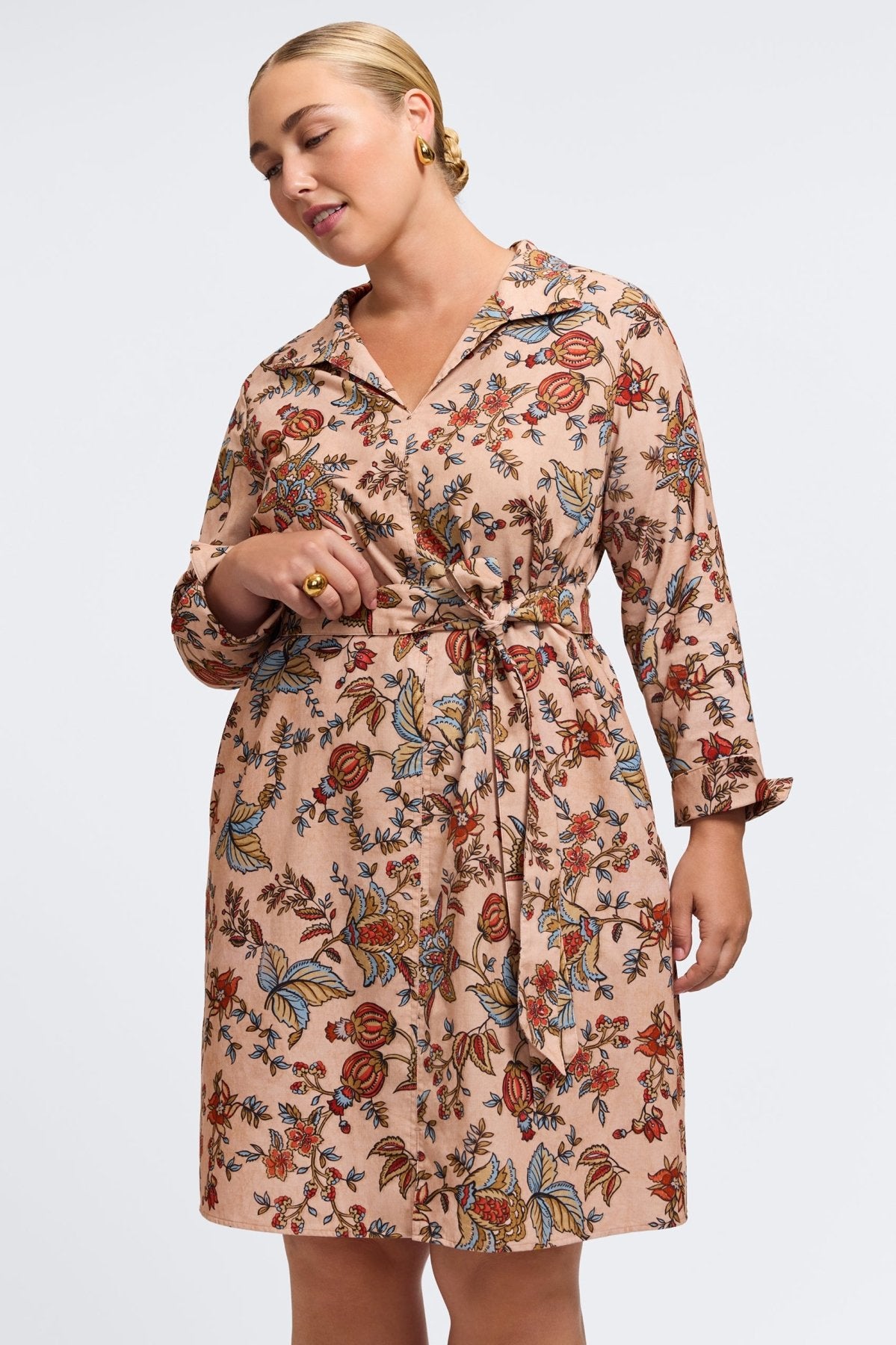 Agnes Plus Corduroy Autumn Jacobean Long Sleeve Dress