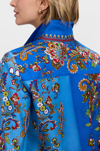 Close up of the back of the Margaret Jacobean Floral 3/4 Sleeve Shirt showing the seamlessly flowing pattern 