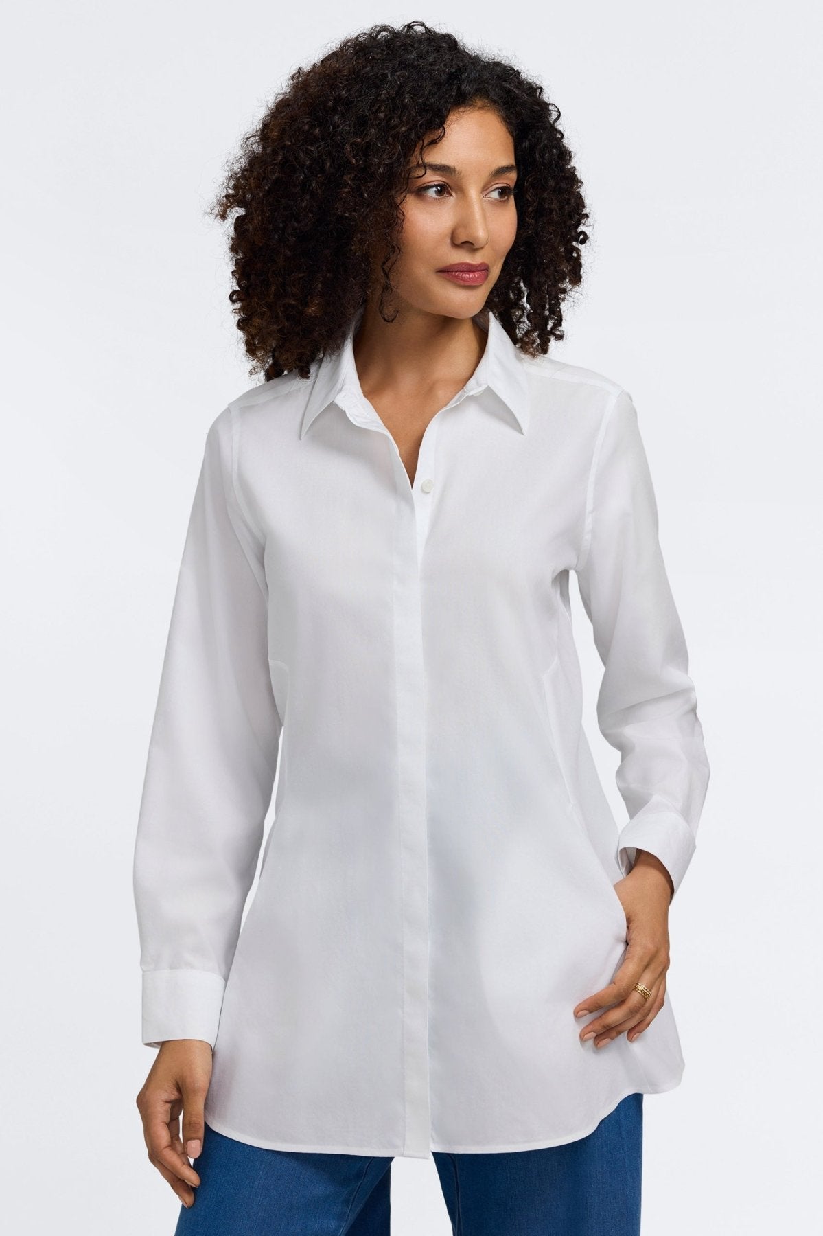 Cici No Iron Pinpoint Long Sleeve Tunic