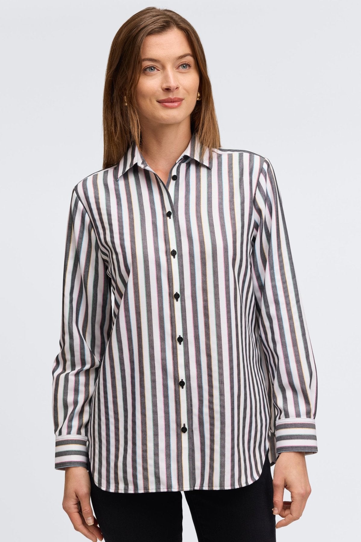 Boyfriend Rainbow Lurex Stripe Long Sleeve Shirt