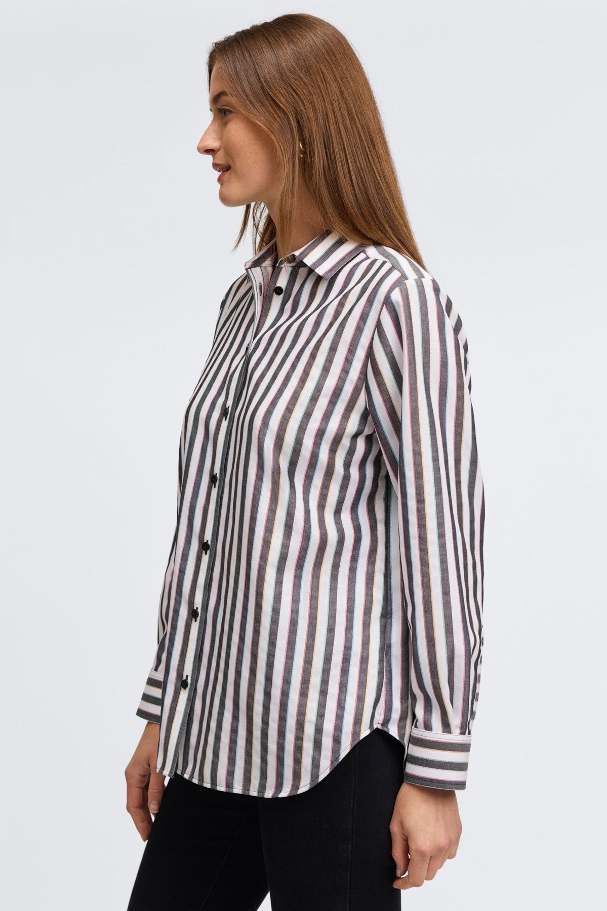 Boyfriend Rainbow Lurex Stripe Long Sleeve Shirt