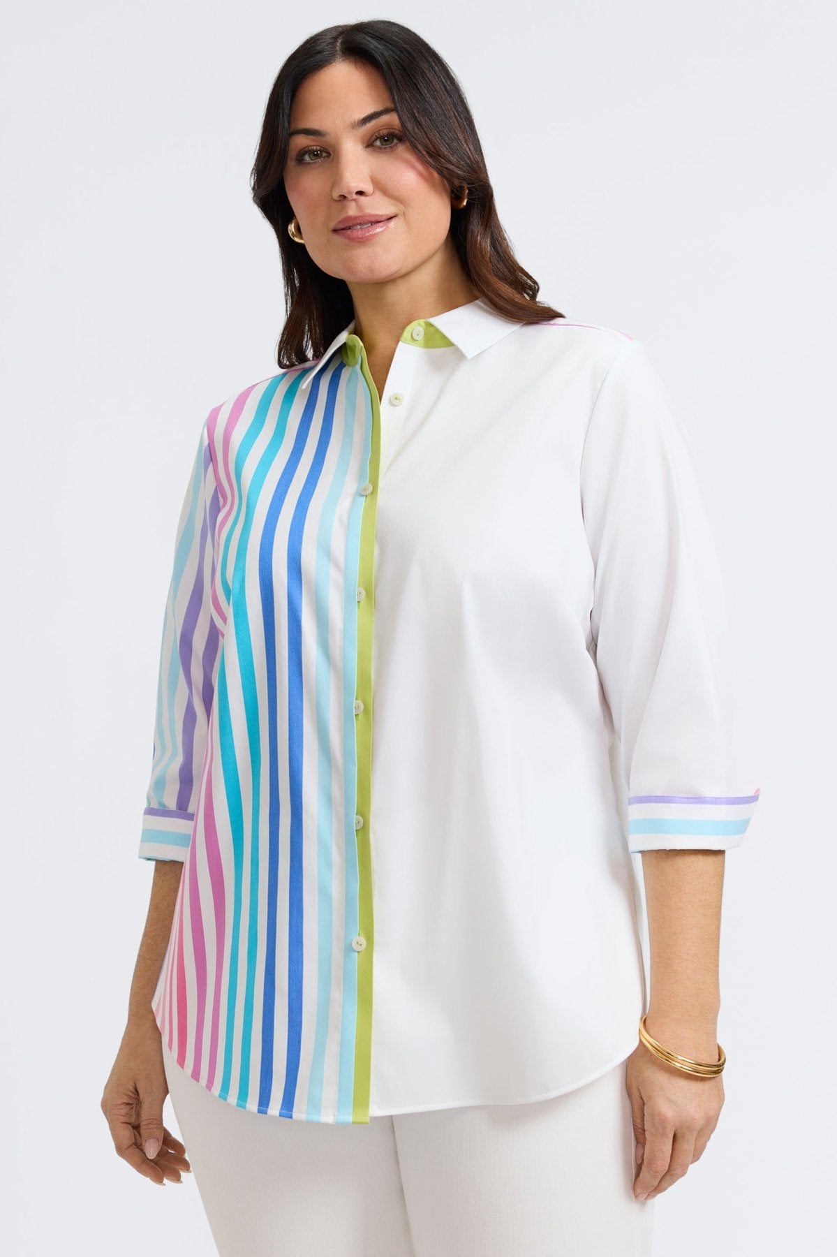 Charlie Plus No Iron Stretch Ombré Stripe 3/4 Sleeve Shirt