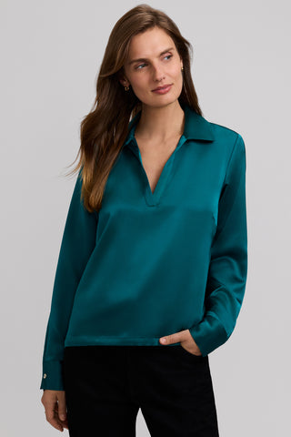 Talia Beyond Silk Long Sleeve Polo Top