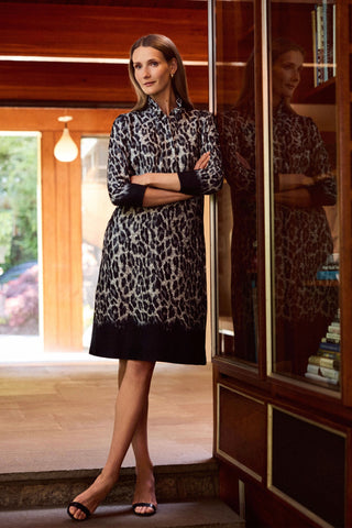 Tammy Midnight Cheetah Knit Crepe 3/4 Sleeve Dress