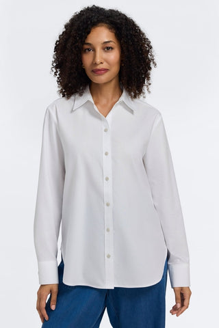 Front view of women wearing Meghan No Iron Pinpoint Long Sleeve Shirt #color_white
