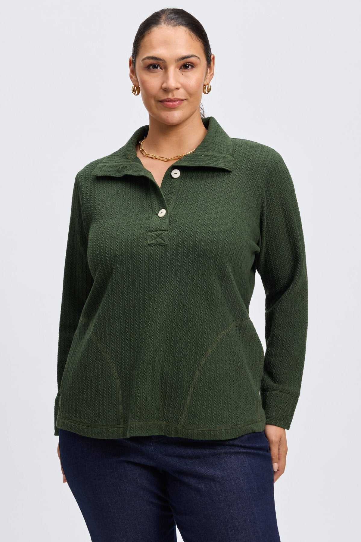Sammy Plus Cable Knit Long Sleeve Popover Sweater