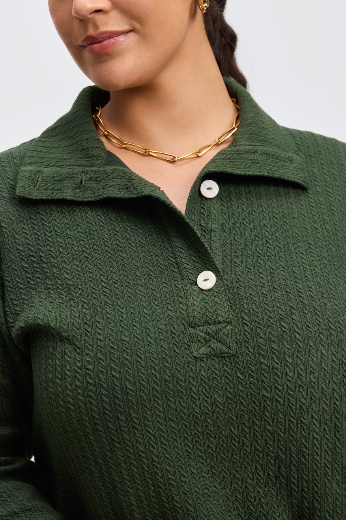 Sammy Plus Cable Knit Long Sleeve Popover Sweater