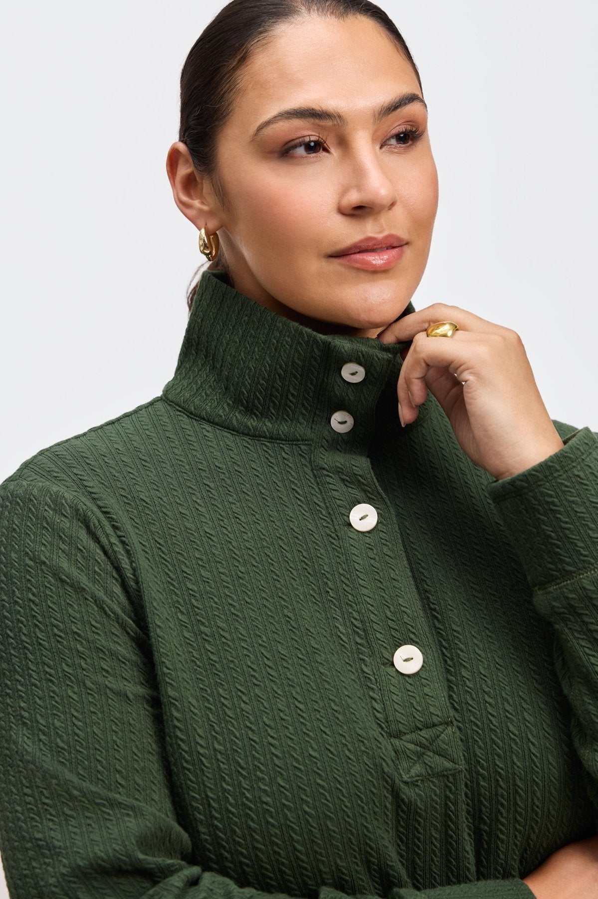 Sammy Plus Cable Knit Long Sleeve Popover Sweater