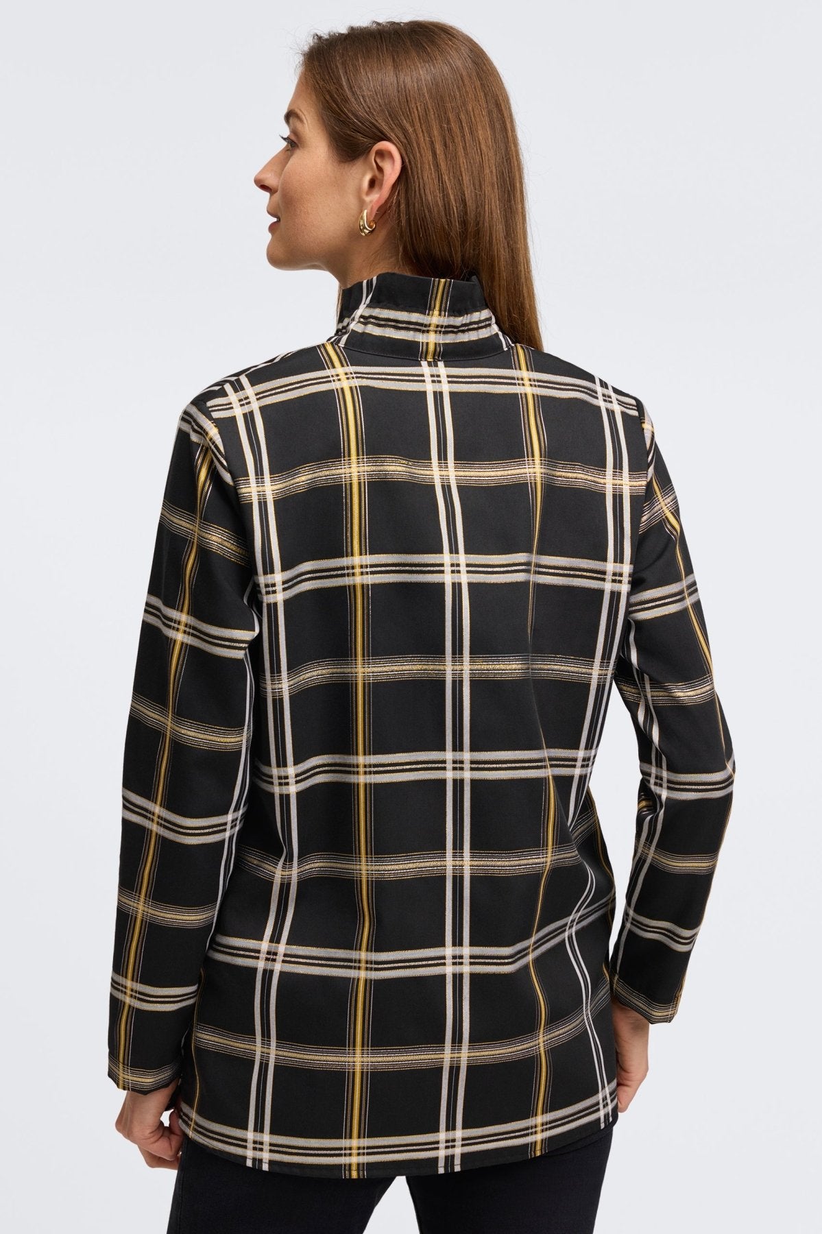 Carolina Gold & Silver Lurex Plaid Long Sleeve Shirt Jacket