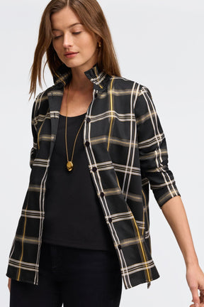 Carolina Gold & Silver Lurex Plaid Long Sleeve Shirt Jacket