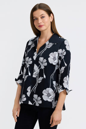 Agnes Black Poppy 3/4 Sleeve Popover Shirt
