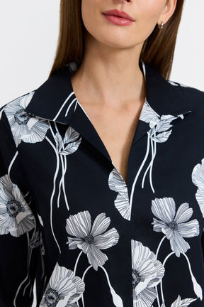 Agnes Black Poppy 3/4 Sleeve Popover Shirt