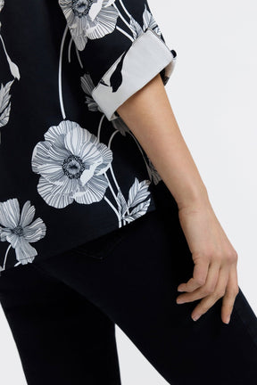 Agnes Black Poppy 3/4 Sleeve Popover Shirt