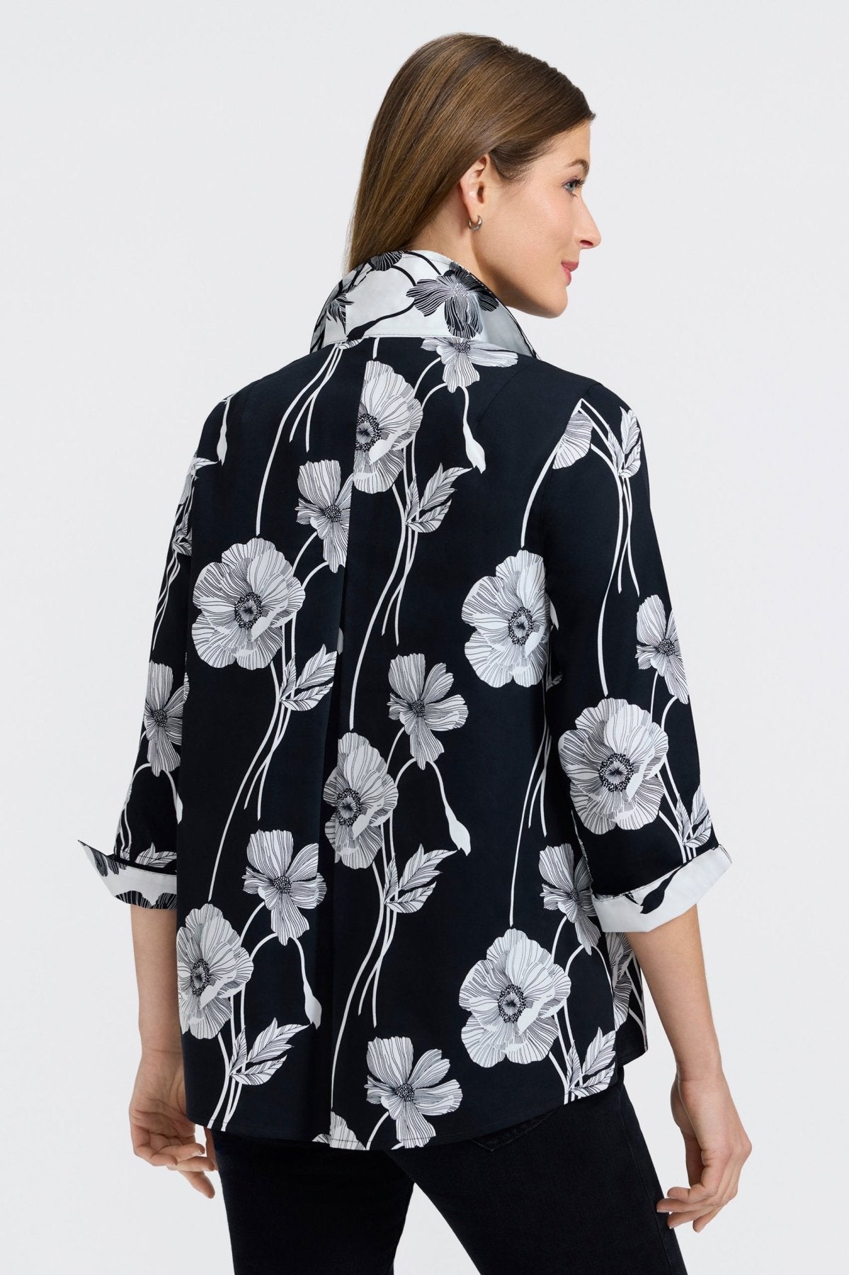 Agnes Black Poppy 3/4 Sleeve Popover Shirt