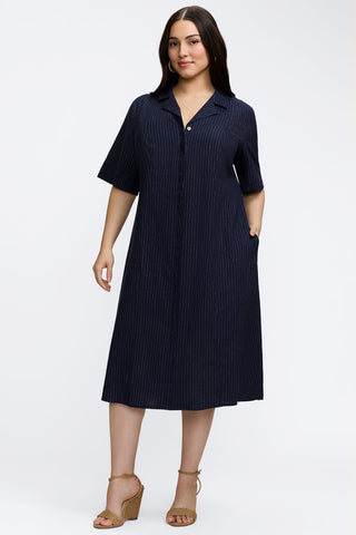 Aniston Plus Pinstripe Linen Short Sleeve Dress