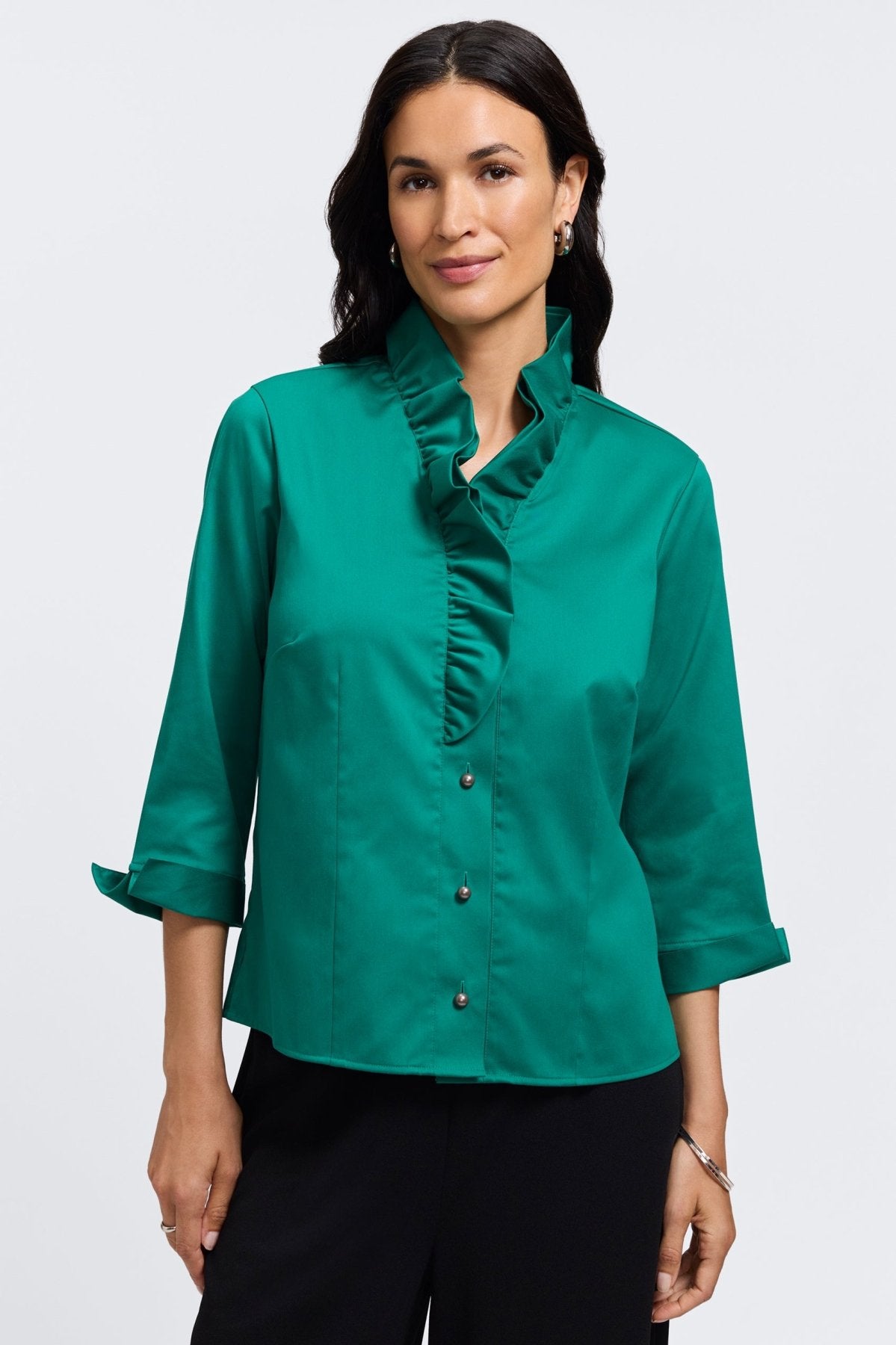 Edith Petite Stretch Matte Sateen 3/4 Sleeve Shirt
