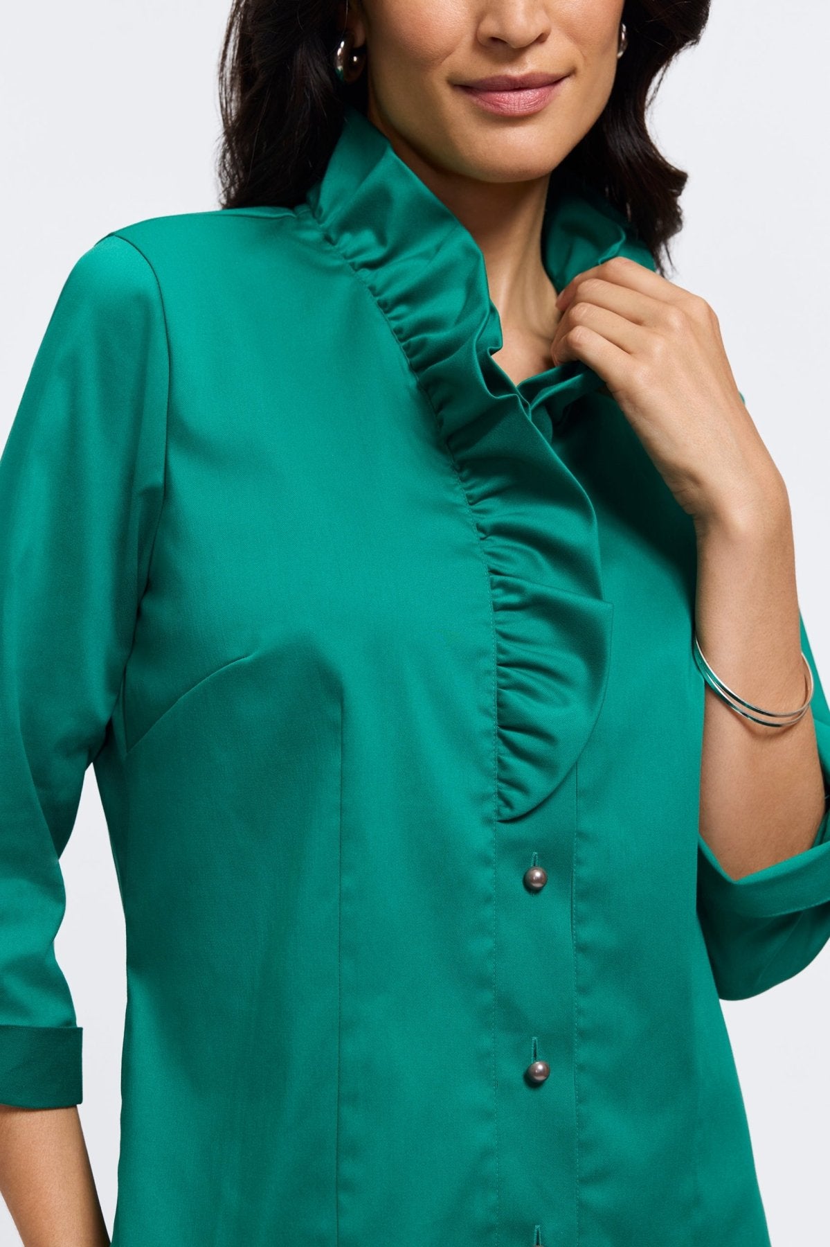 Edith Petite Stretch Matte Sateen 3/4 Sleeve Shirt