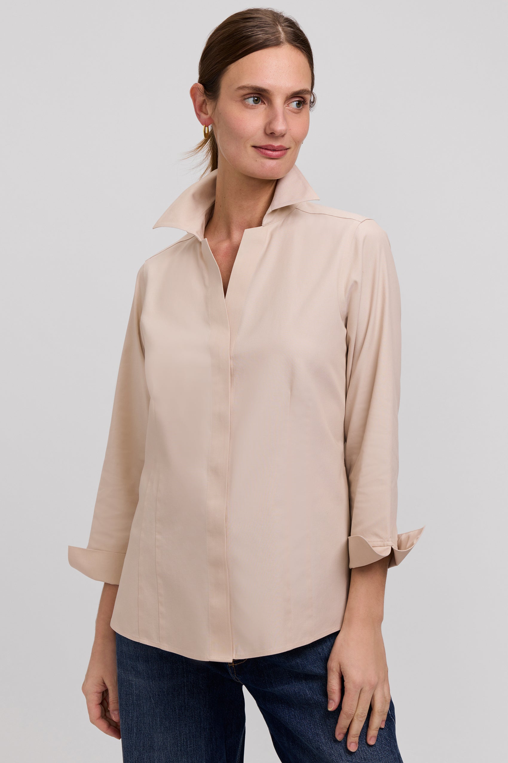 Taylor Essential Pinpoint Non-Iron Shirt- Foxcroft Soft Indigo / 6